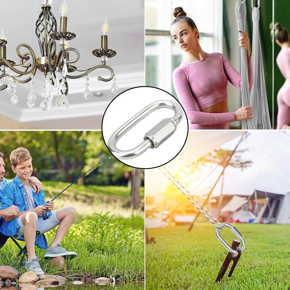 10 Pcs Quick Link Buckles, M3.5 Stainless Steel Chain Links, D-Shaped Locking Quick Connectors, Used for Rust Proof Links of Backpacks, Swings, Pet Chains, Sunshade Sails, Repair Links (1.45In Length) image number 4