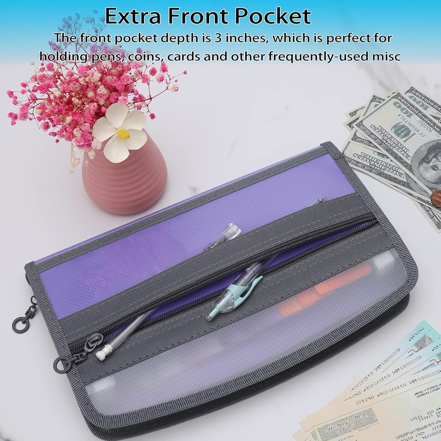 NAFY Small Accordion File Organizer, A5 Check Size 13 Pockets Coupon Receipt Holder Organizer with Zipper, 11X7 Inches Accordion Expanding Folder Wallet for Coupon, Receipt, Bills, Cash(Lavender) - A5 Lavender image number 3