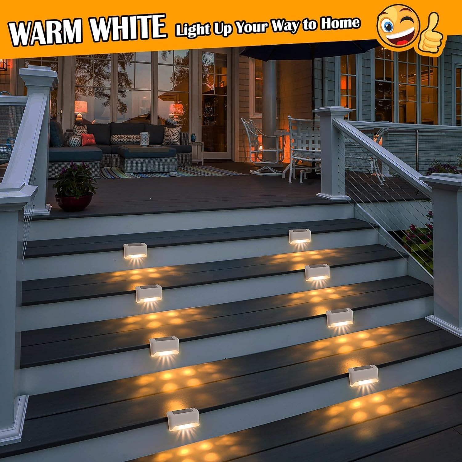 Solar Deck Lights 16 Pcs, Solar Step Lights Outdoor Waterproof Led Solar Fence Lamp for Patio, Stairs, Garden Pathway, Step and Fences (Warm White) image number 3