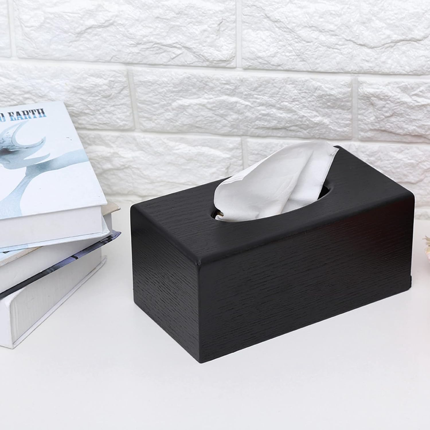 Rectangular Tissue Box Cover for Living Room Bedroom Kitchen Bathroom Office Use Standard Tissue Boxes Black Wood Finish - Black image number 3