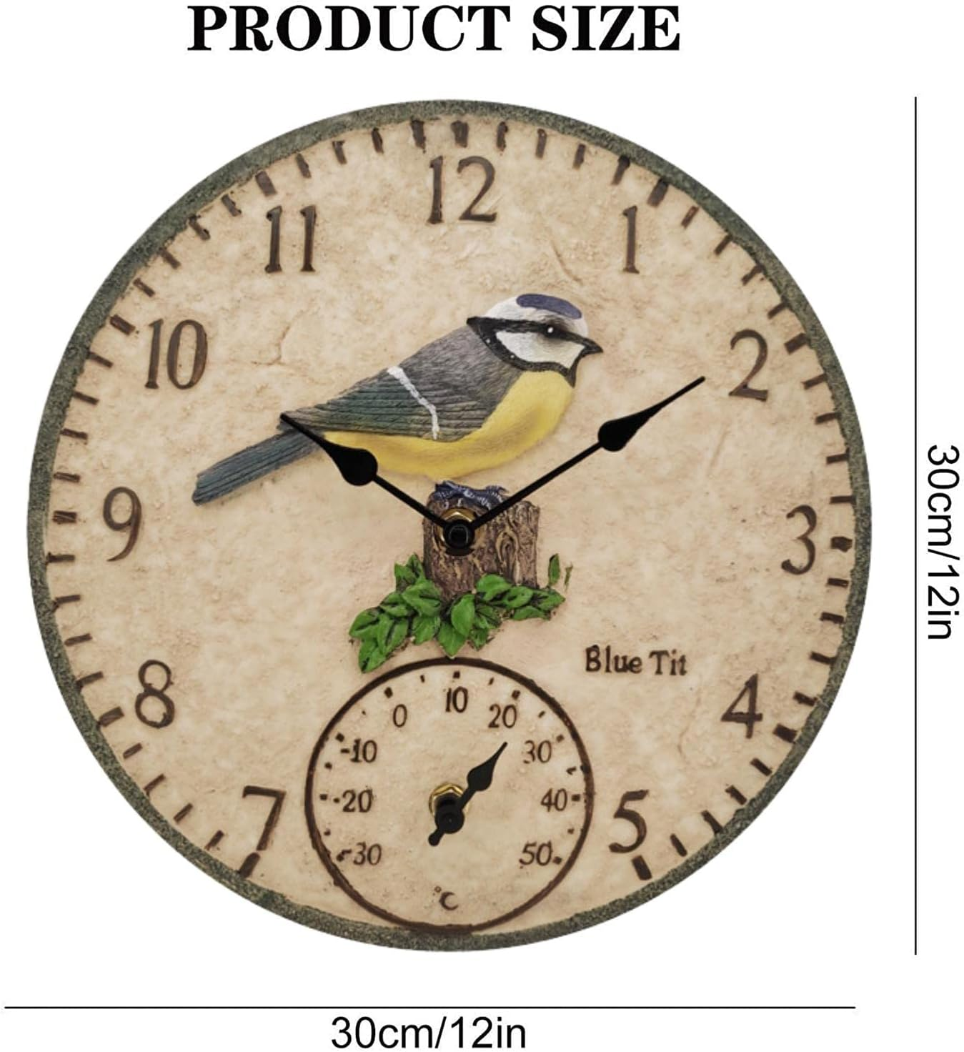 Outdoor Clock Thermometer | Outdoor Clocks Waterproof 12 Inch Wall Clock | Indoor Outdoor Thermometer Clock, Waterproof Wall-Mounted Thermometer Clock for Patio Garden Yard, 12 Inch Seta-Au image number 5