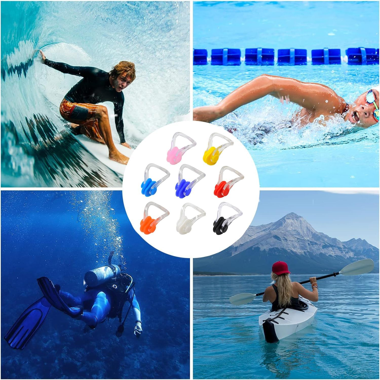 WADY 8Pcs/Pack Waterproof Silica Gel Swimming Nose Clip, Nose Clips Swimming, Swimming Nose Clips PVC Silicone Swimming Nose Plugs Swim Training Protector Plug for Adult Kids (8) image number 5