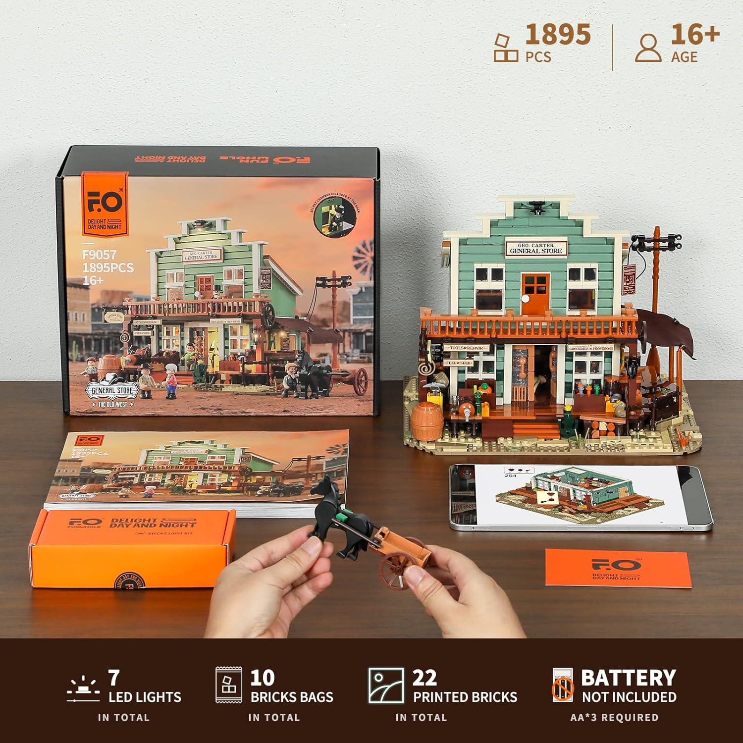 FUNWHOLE Western General Store Lighting Building-Bricks Set - 1895 Pcs the Old West Town Collection Display Set for Adults and West Lovers image number 4