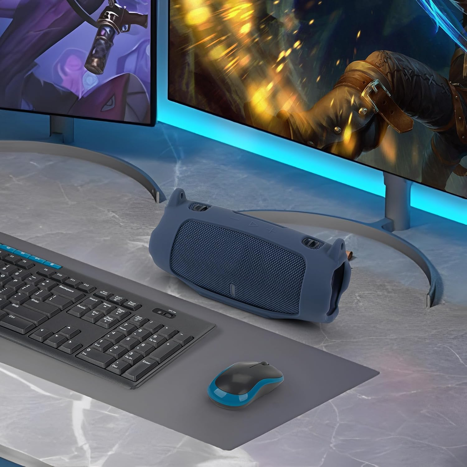 Geekria Silicone Speaker Case Cover Compatible with JBL Charge 6, Protective Soft Skin, Replacement Portable Speakers Travel Carrying Sleeve with Shoulder Strap (Blue) - Black image number 6