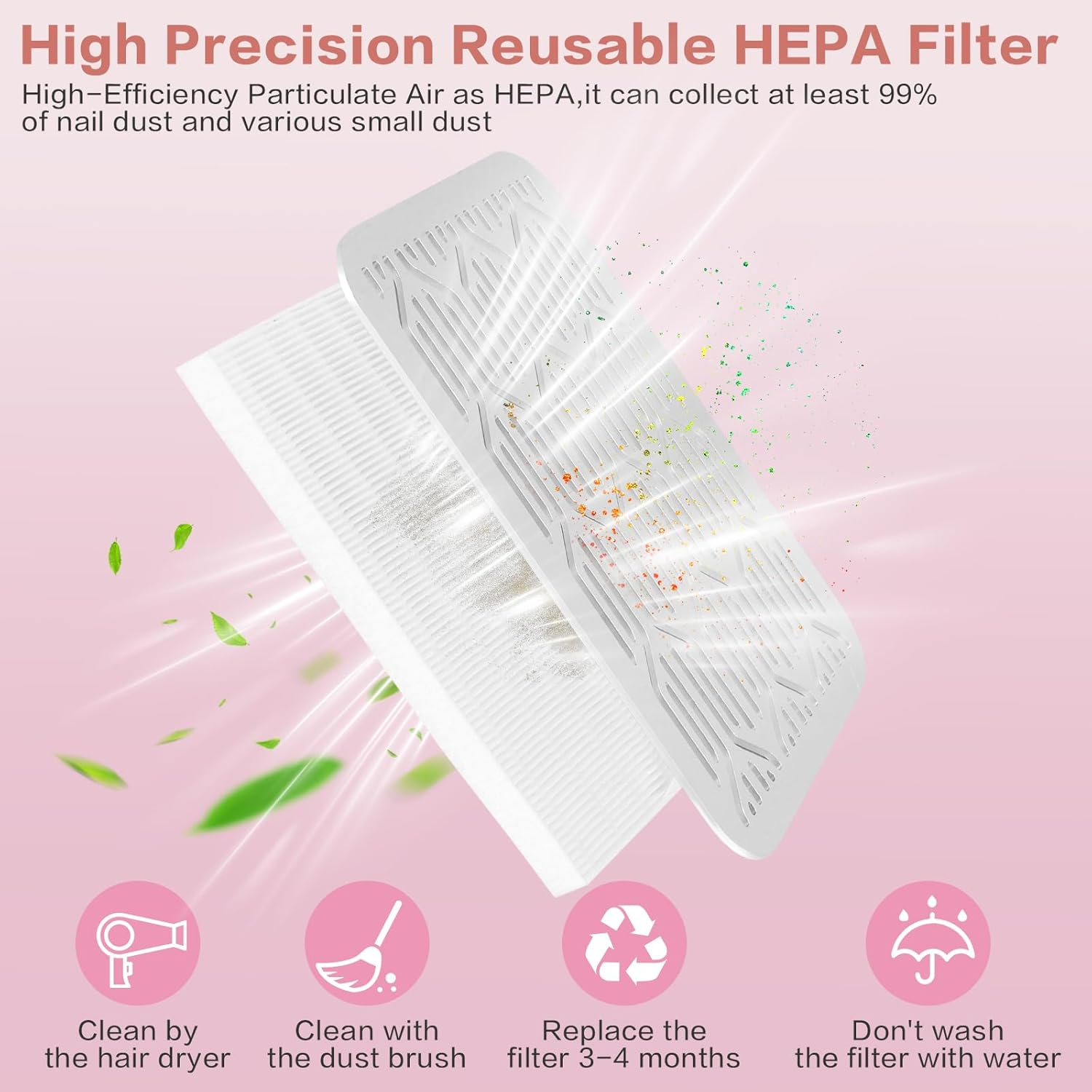 Linssy Nail Dust Collector, Rechargeable & Cordless Dust Collector for Nail Tech with Reusable HEPA Filter, Extractor Dust Suction Machine for Acrylic Nails Polishing at Nail Salon & Home Use image number 4