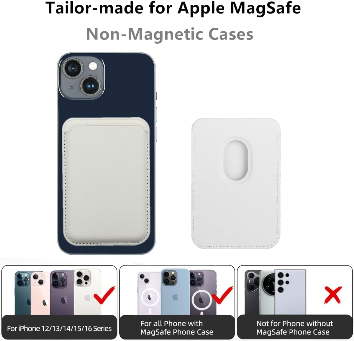 Magnetic Phone Wallet Compatible with Apple Magsafe, Minimalist Leather Wallet, Rfid-Blocking Card Holder for Iphone 16 Pro Max/16 Plus/16, for Iphone 15 Pro Max/15 Plus/15 Pro/14/13/12【White】 - Silver image number 2