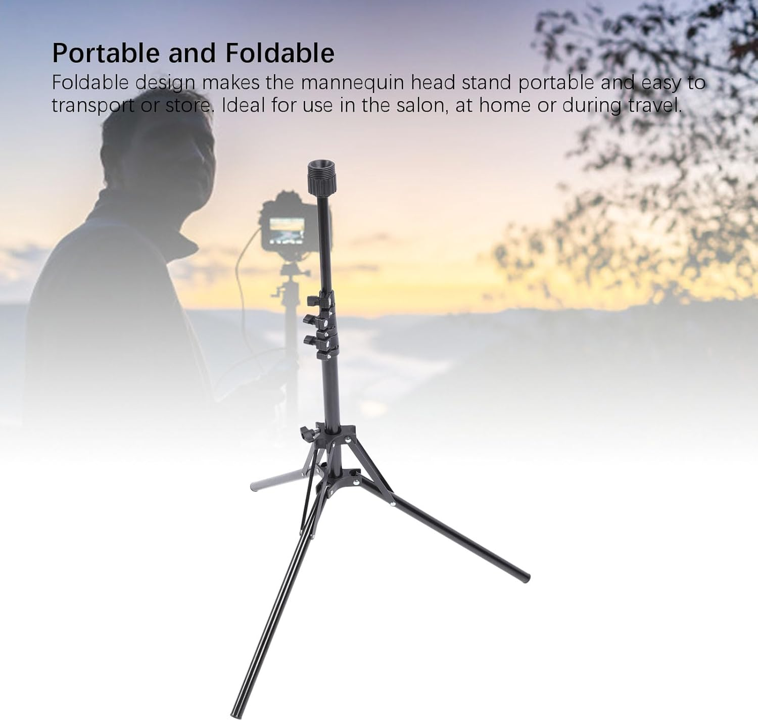 Reinforced Wig Stand, Wig Head Stand, Tripod Aluminum Alloy Adjustable Height Portable Mannequin Head Stand Holder for Cosmetology Hairdressing Training image number 4