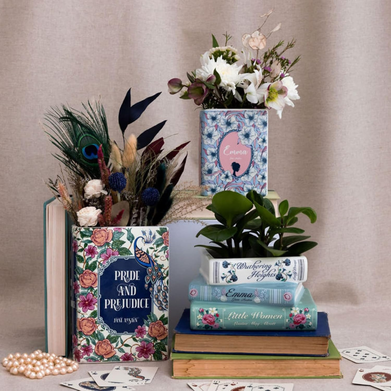 Steel Mill & Co Book-Shaped Decorative Planter, Ceramic Planter for Home Decor, Cute Bookshelf Decor, Unique Planter for Book Lovers, Classic Titles image number 3