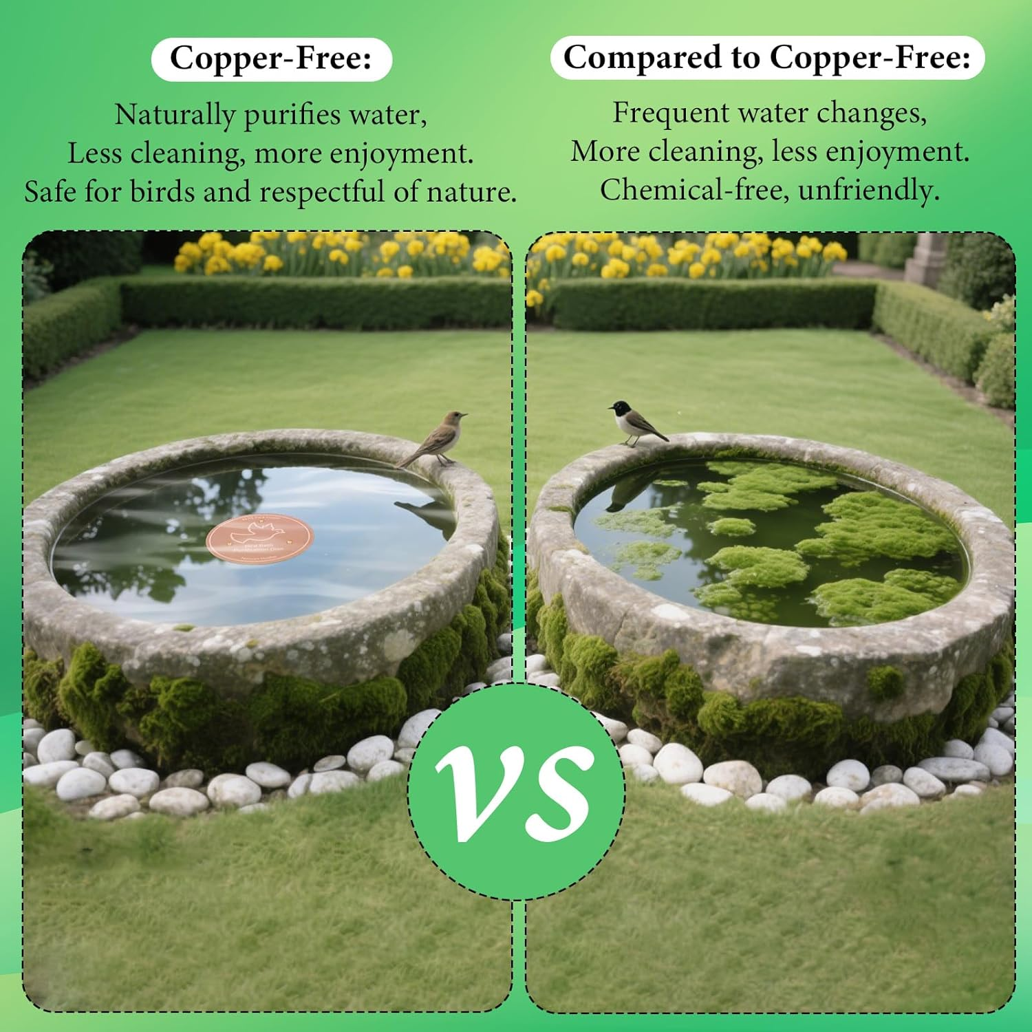 Penitue Bird Bath Copper Disk, 3.94In Sturdy Triple-Point Support Bird Bath Purification Disc Birdbath Cleaner for Year-Round Use for Outdoor Birdbaths & Bowls image number 6