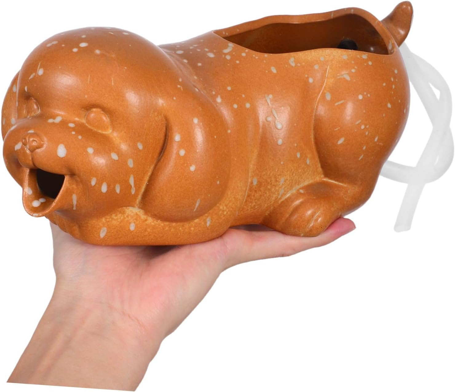 Ceramic Dog Fountain Spitter for Indoor Outdoor Use Circulating Waterfall Jar with Ecological Filtration Fish Tank Decor and Greenery Planter Ceramic Aquarium Accessory image number 4