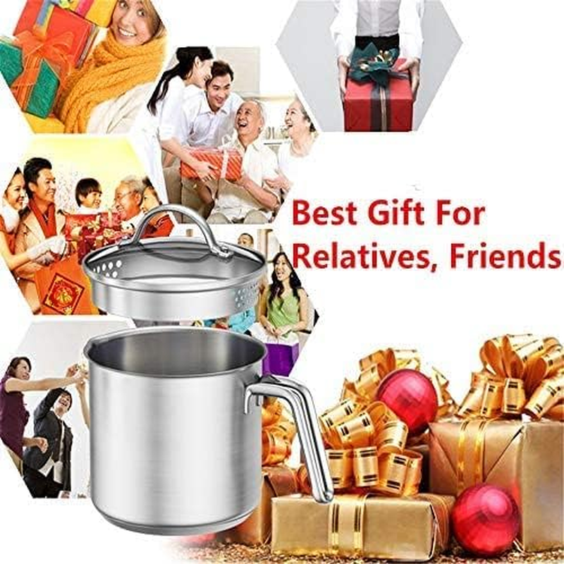 1.5 Quart Stainless Steel Saucepan with Pour Spout, Saucepan with Lid, Mini Milk Pan with Spout - Perfect for Boiling Milk, Sauce, Gravies, Pasta, Noodles