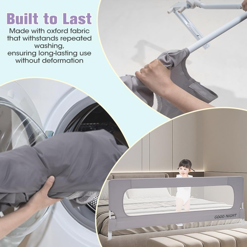 Playpals Toddler Bed Rail Guard, Extra Long Height-Adjustable Folding Bedside Barrier for Kids, Crib-Safe Design, Fits Queen, Full, Twin, King Beds (1 Piece, 200Cm X 72Cm/85Cm) image number 2