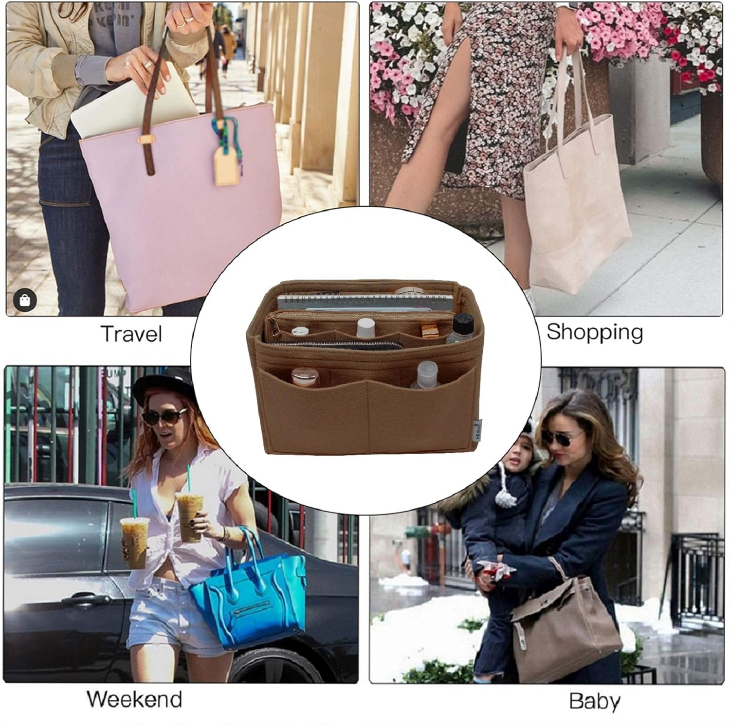 Himai Purse Organizer Insert, Bag Organizer, Bag in Bag, Perfect for Speedy Neverfull and More, 5 Size, Lighting Coffee, Slender Large