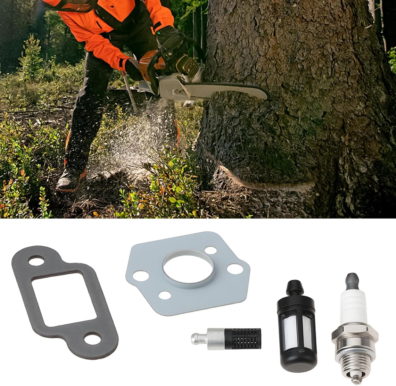 Chainsaw Service Kit Spark Plug Filters Pipes Gaskets Worm Gear Compatible with Stihl 017 018 MS170 MS180 image number 1