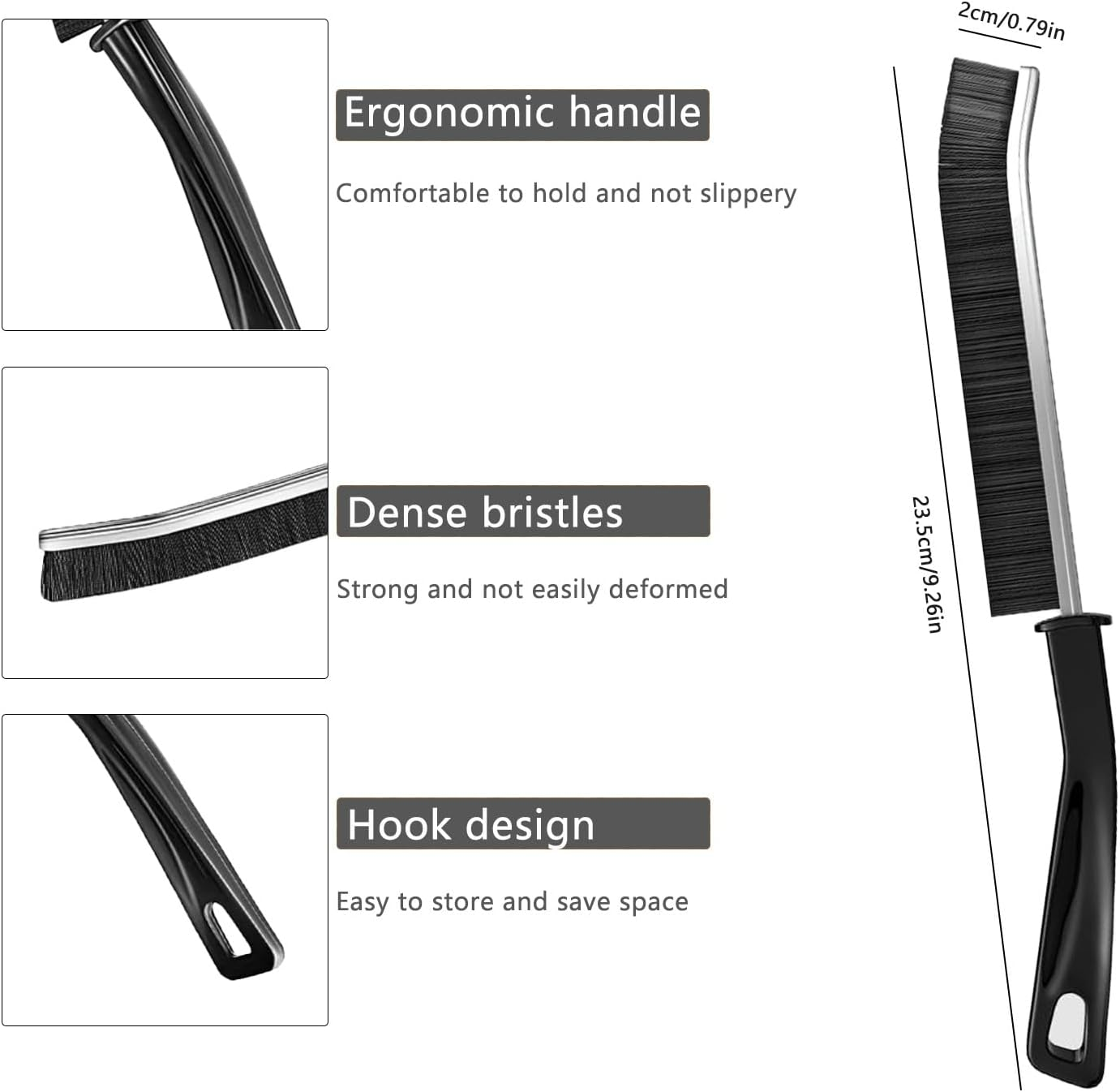 Hard Bristle Crevice Cleaning Brush - Cleaning Tools for Household Use, Multifunctional Gap Cleaning Supplies for Kitchen, Bathroom, Toilet, Window, Vehicle, Faucets, Grout, Home (Black, 5 Pack) image number 1