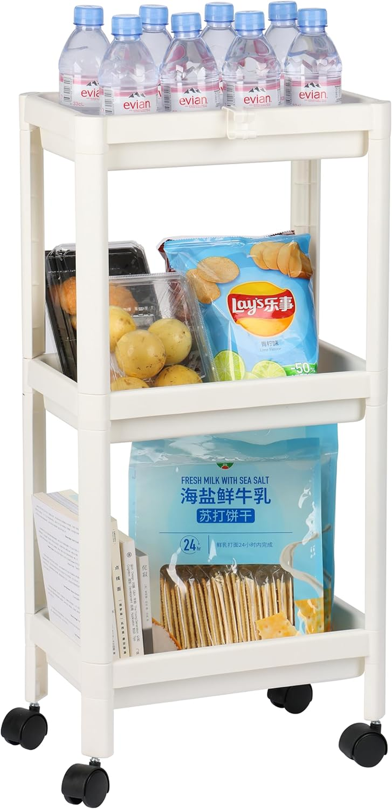 Okam 3-Tier Slim Storage Trolley Cart - Slimline Bathroom and Kitchen Storage Unit with Hooks, Aeration Holes, Smooth Wheels, Perfect for Narrow Gaps, White. Stands 75Cm Tall Narrow Storage Unit image number 1