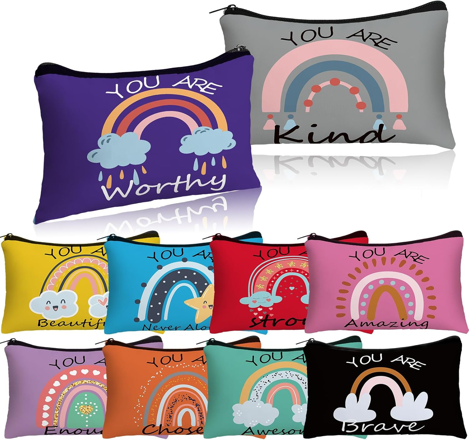 Hillban 10 Pcs Inspirational Makeup Bags for Women Bulk Cosmetic Bags Christian Bible Verse Cosmetic Pouch for Valentine'S Day Galentine'S Day Gift Religious Church Travel Pouch(Flower,Purple)