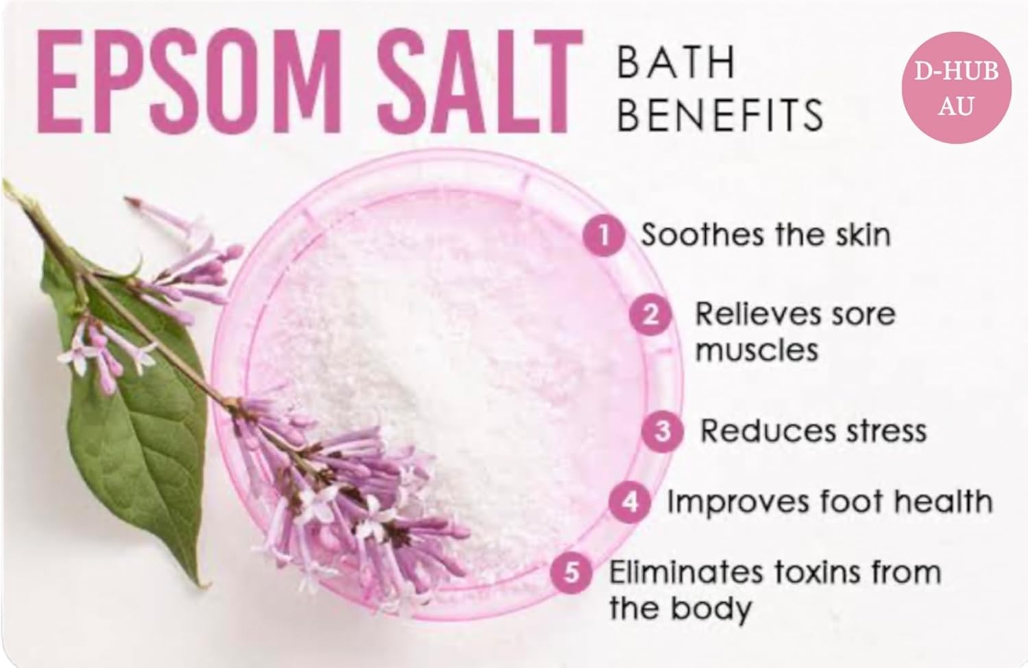 D-HUB AU: (450G) Pure Epsom Salt (Food Grade) Bath Magnesium Sulphate | Epsom Salt for Bath, Foot Soaking, Scrub, Aquarium, Dogs, Plants & Pharmaceutical Grade | Pure Epsom Salt 100% Natural, Relaxing, and Bath Soak for Muscle Relief, Stress Relief, and Better Sleep (Food Grade -FCC) image number 2