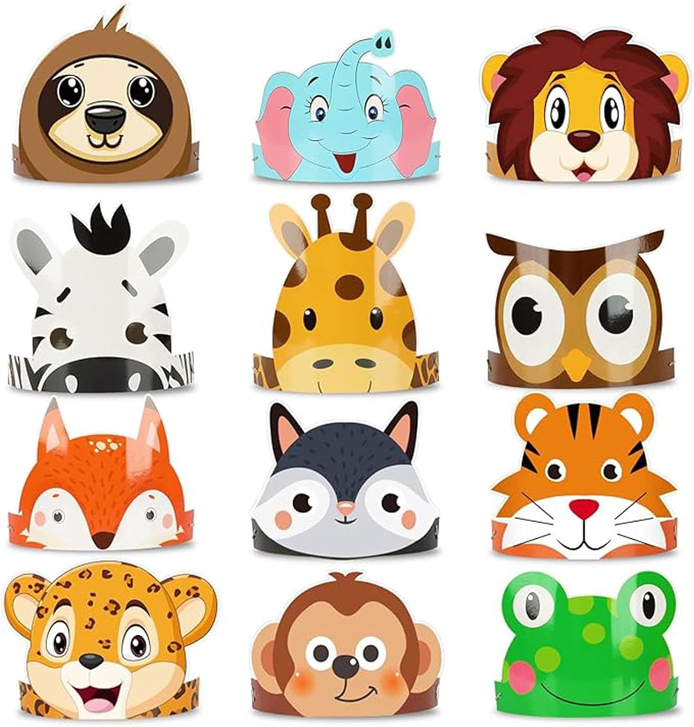 Homiliky 24Pcs Animal Birthday Party Hats and Headbands, Jungle Safari Paper Crown for Kids Decoration, Costume DIY Party for Birthday Christmas Fiesta