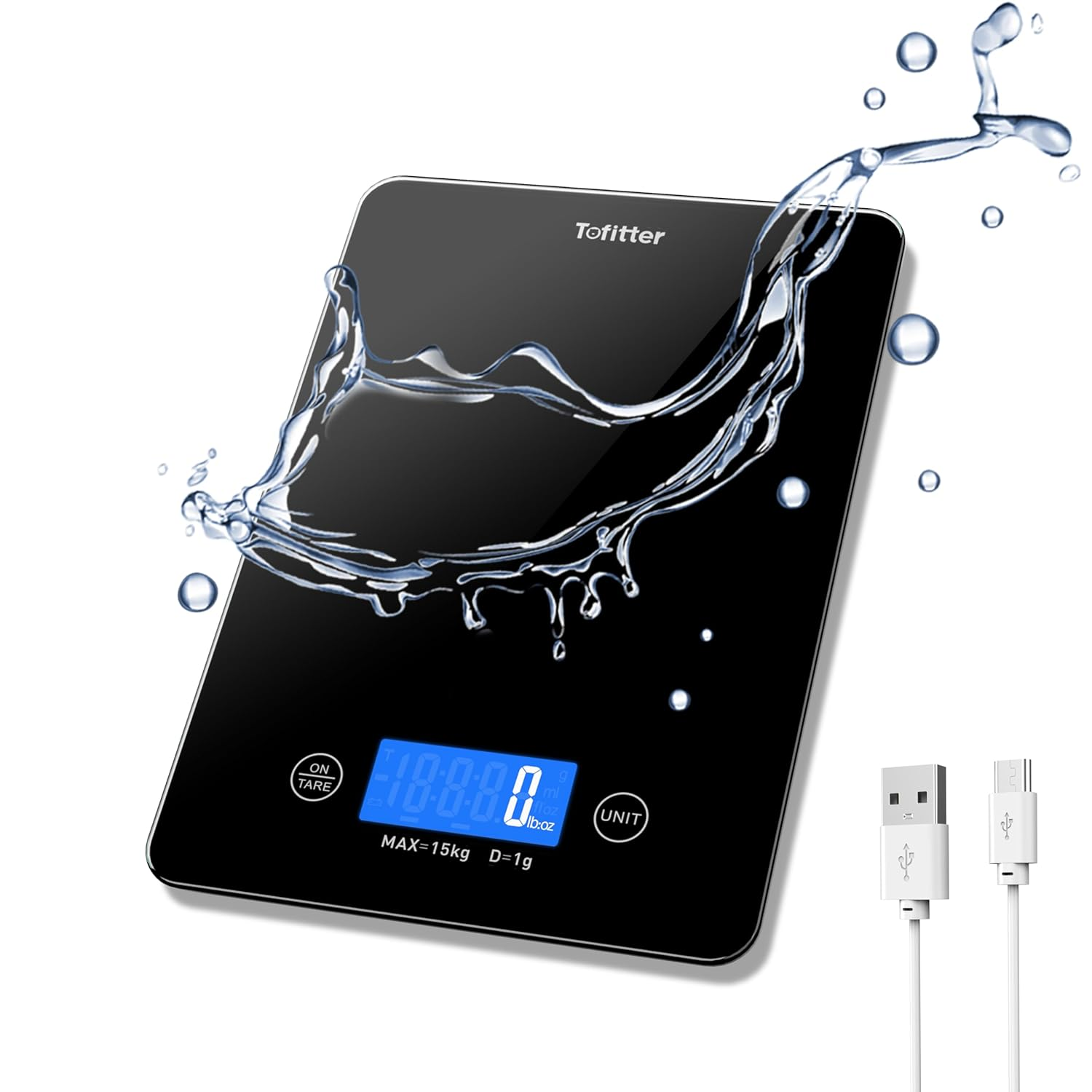 Food Scale.Kitchen Scale,15Kg/33Lb Large Capacity, High Accuracy1G/0.1Oz, USB Rechargeable, Tare Function, Auto-Off, 6 Units, Waterproof, Easy-Clean Glass Platform for Cooking, Baking, Coffee image number 2