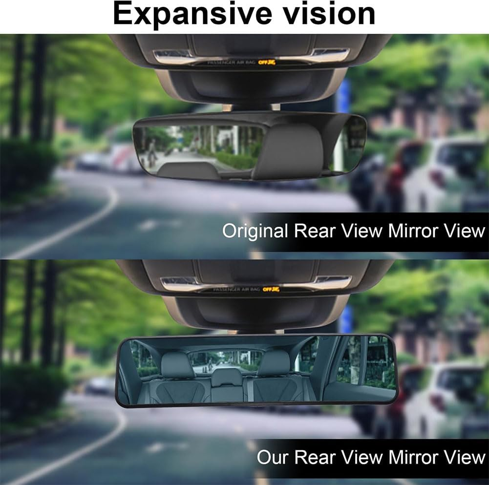 Rear View Mirror, Universal 11.4 Inch Interior Clip on Panoramic Convex Mirrors, HD anti Glare Wide Angle and Reduce Blind Spots, Extended Rear View Mirror for Cars, Suvs, Trucks, Vehicles image number 4