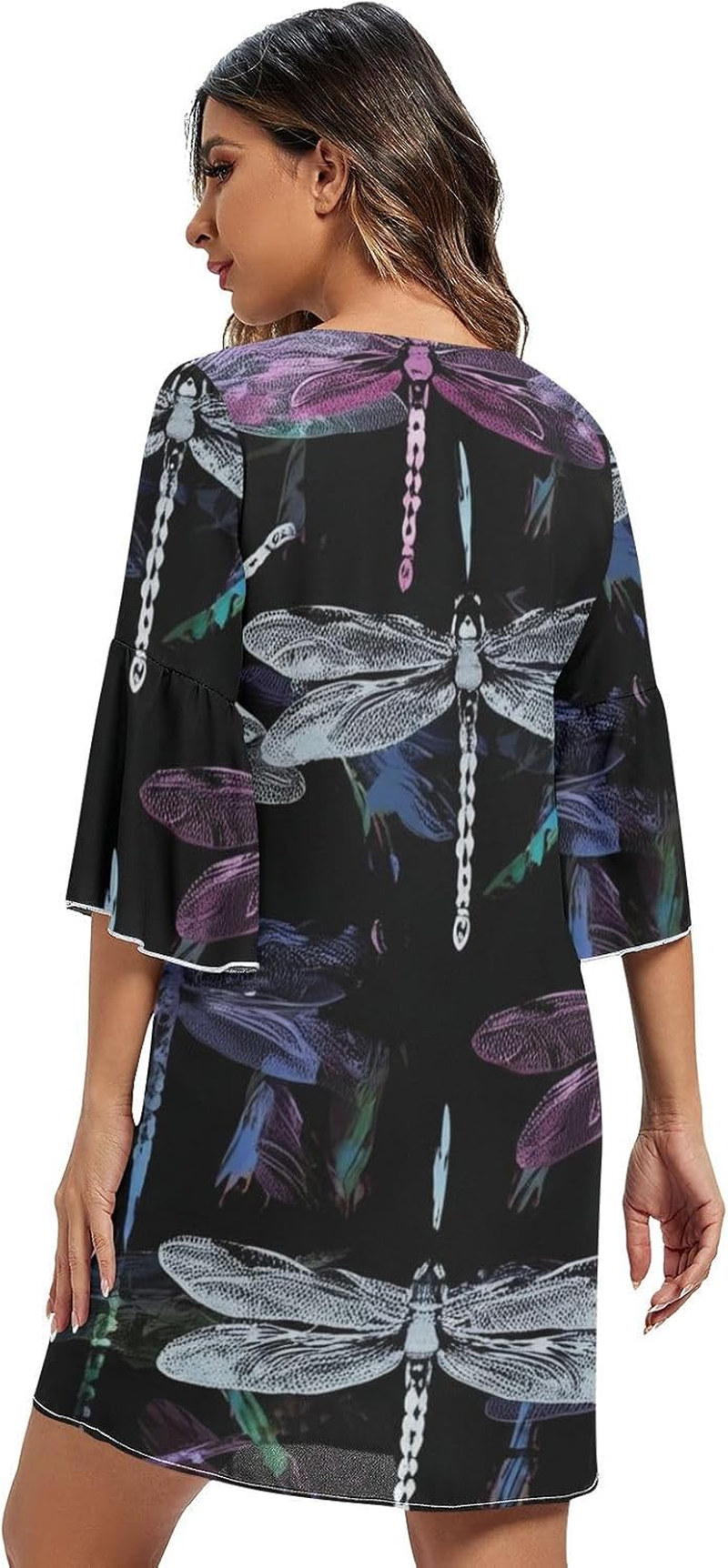 Dragon Fly Black Casual V Neck Dress Printed Line Maternity Dress S-XXL image number 2