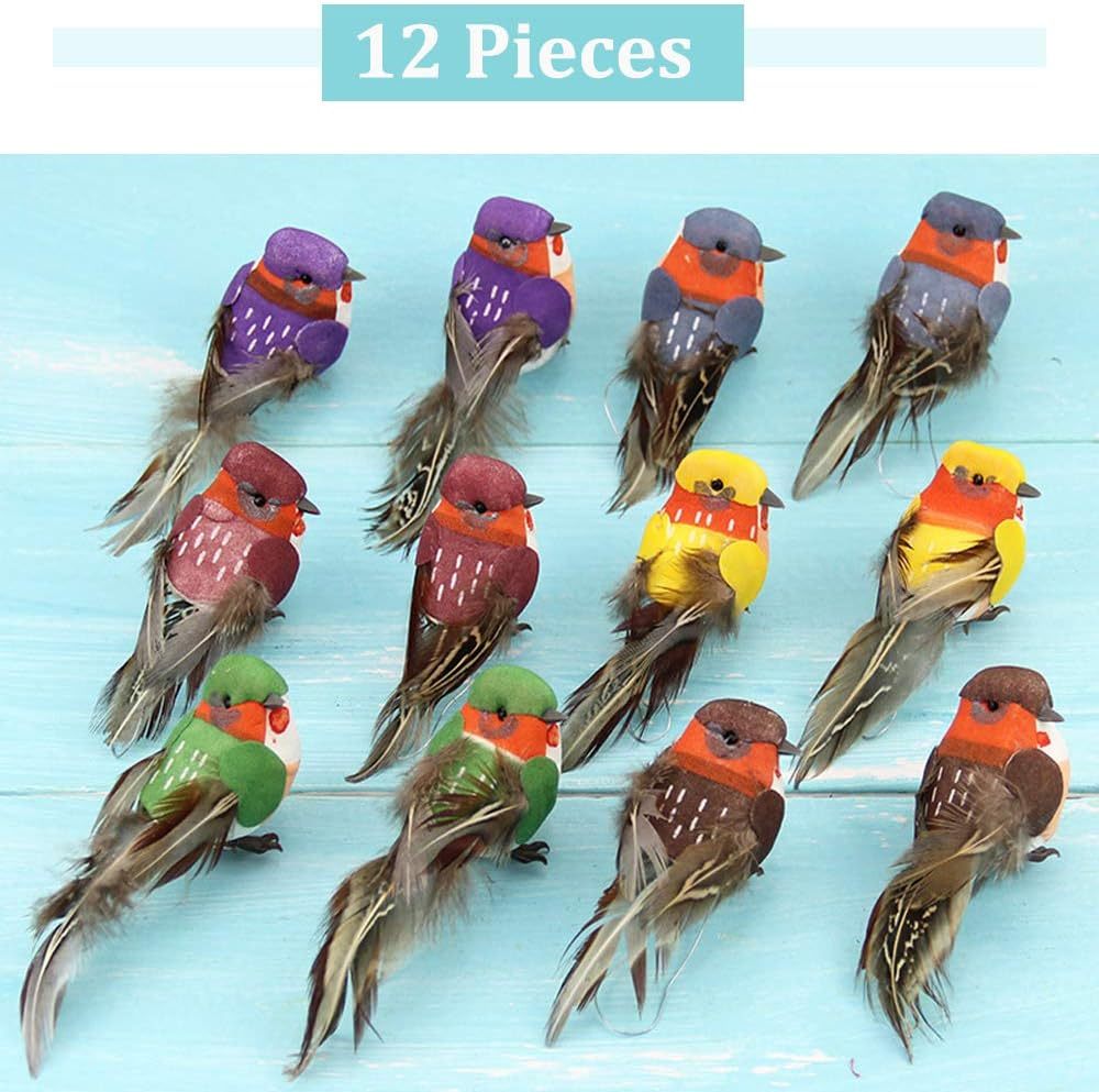Creepyparty Artificial Birds on Clips Decorative Little Birds Feather Foam Birds Christmas Tree Decoration Craft Bird Ornaments Colorful (12 Pieces) image number 6