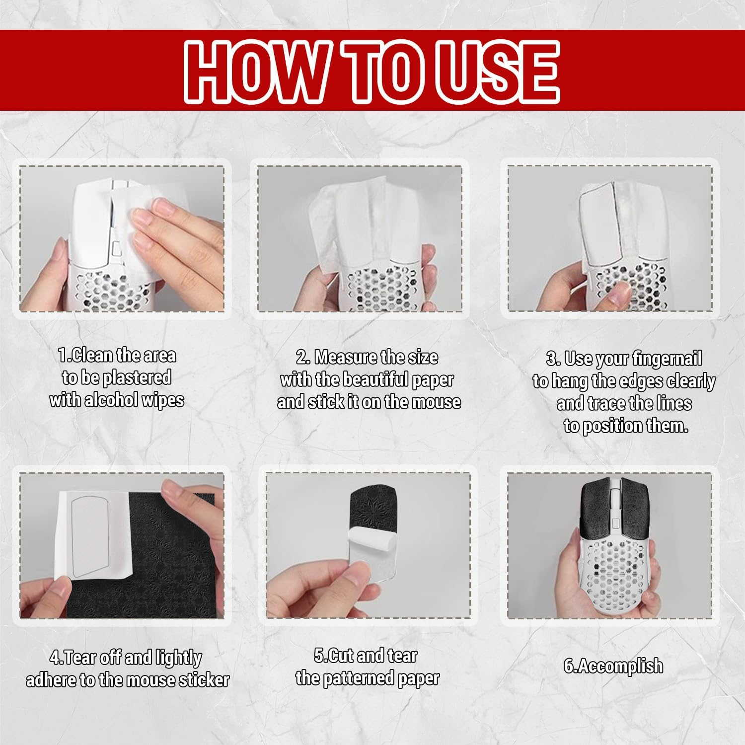 BOROLA DIY Adhesive Universal Mouse Anti-Slip Snowflake Grip Tape, Cut Sweat-Absorbing Ultra-Thin 0.3Mm Non-Slip Gaming Mice Skins Stickers for Any Brand(2Pcs Black+White, 12X11.5Cm/4.7X4.5In) - Pink+Yellow image number 5