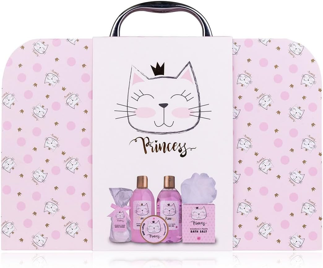 Accentra Princess Kitty Gift Set for Girls & Women - 7-Piece Shower Set with Bubble Bath, Bath Bombs, Shower Gel, Body Lotion & More - Care Set with Strawberry & Vanilla Fragrance in Cute Paper Case image number 6