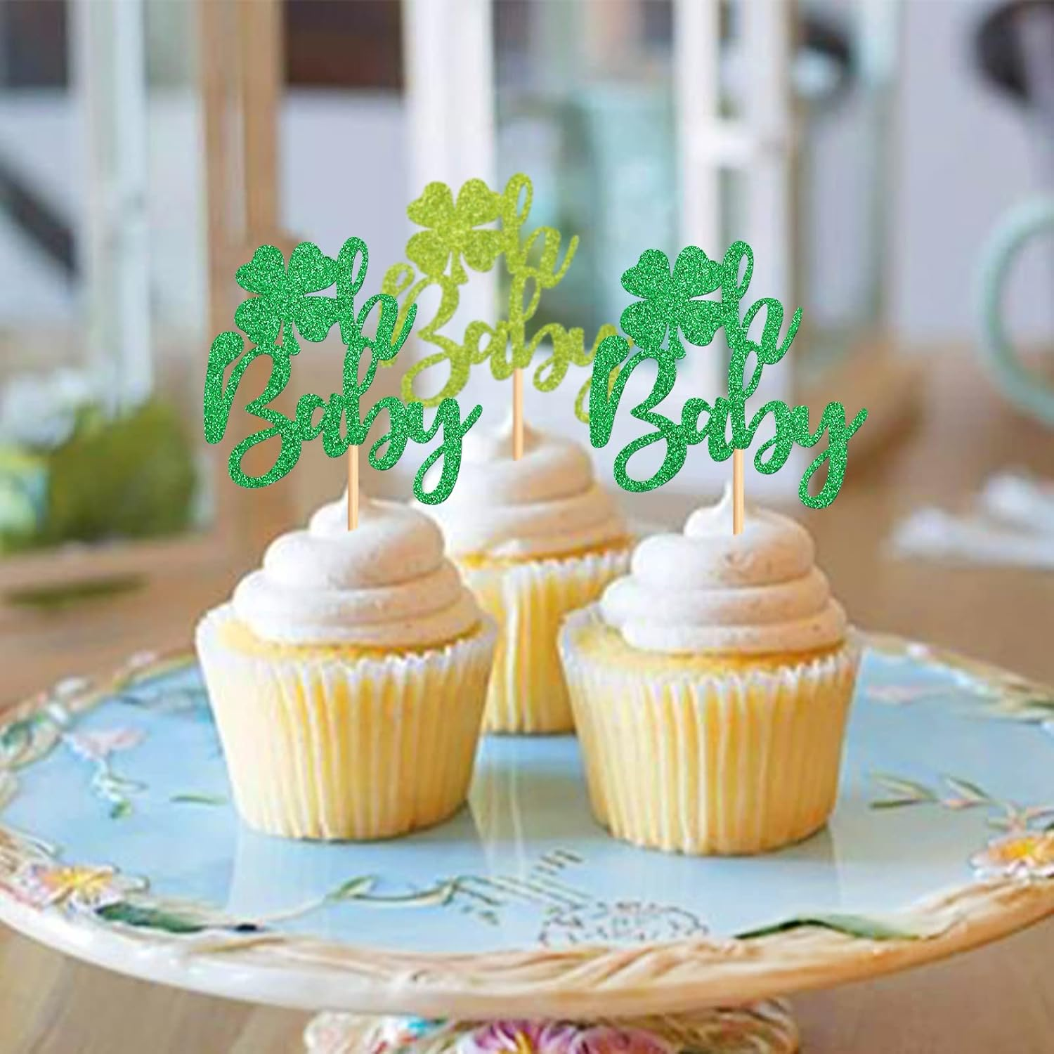 24 Pack Oh Baby St. Patrick'S Day Cupcake Toppers Lucky Four Leaf Shamrock Hat Cupcake Picks for Irish Festival Baby Shower Birthday Party Supplies Decoration - Clover 2 image number 7