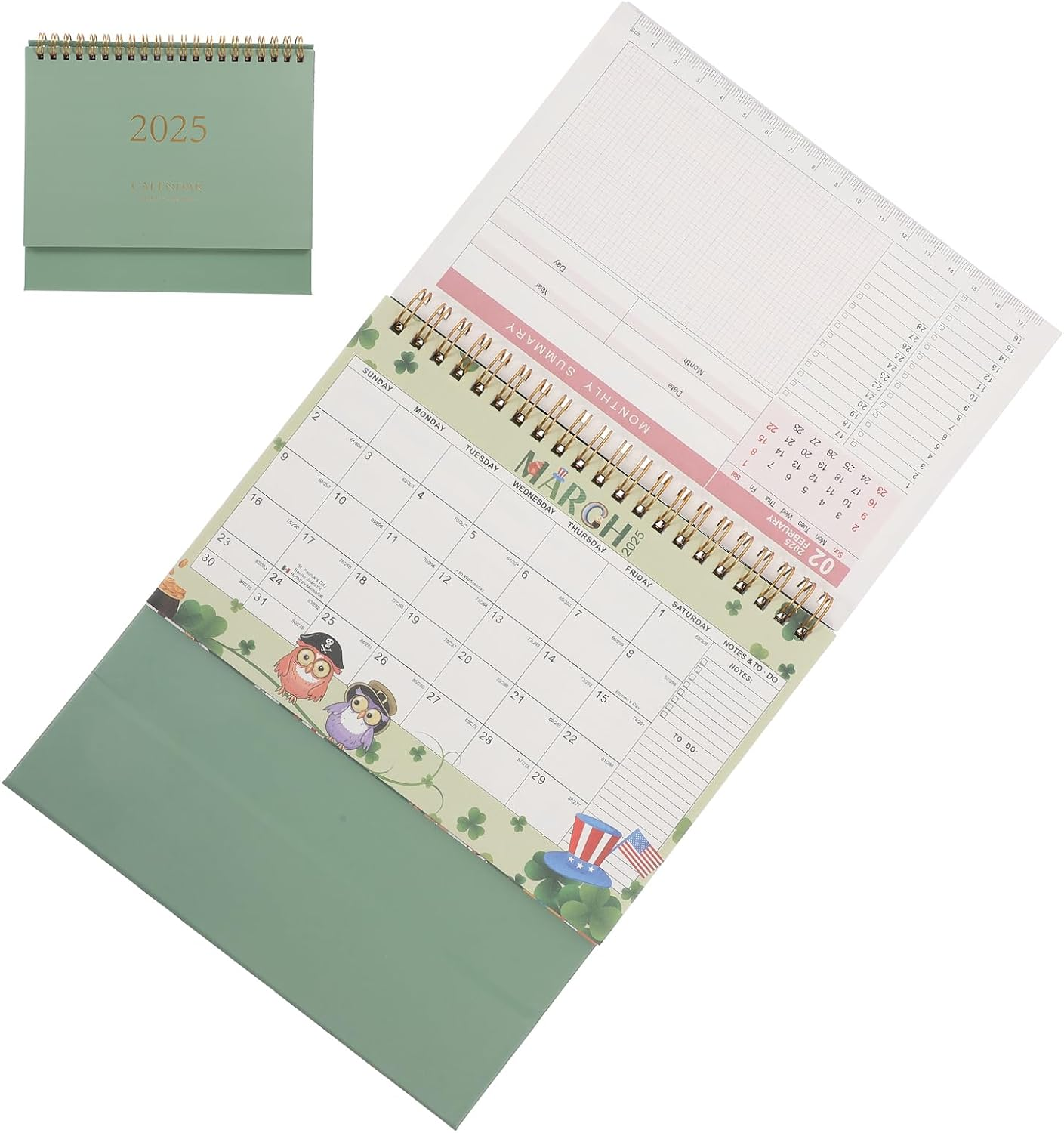 Tofficu Desk Calendar 2025 Green Paper Flip Calendar with Decorative Stickers Desk Stand Small Calendar Cute Desk Decor Aesthetic Chinese Lunar Year Monthly Planner Calendar for Office Home image number 6