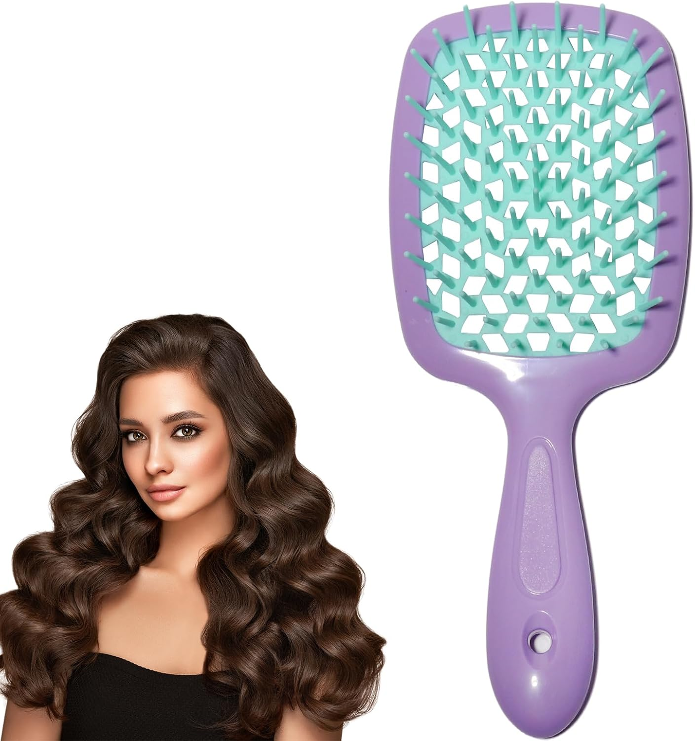 Hair Brush Green Handle with Pink, Detangling Hair Brush Styling Brush for Women Men, Vented Detangling Hair Brush Wet or Dry Hair Use Flexible with Ease for All Hair Types