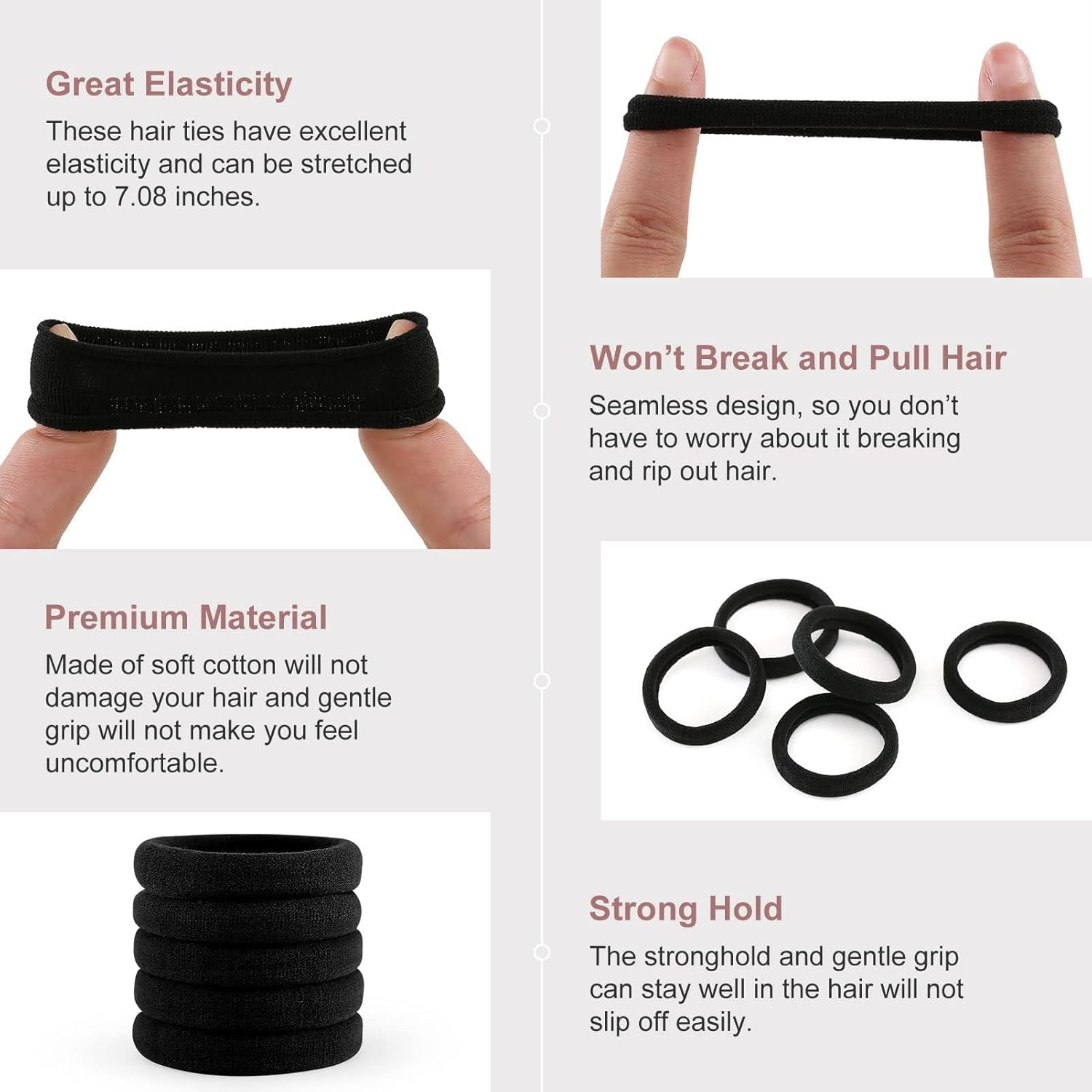 100 Pcs Black Hair Ties for Thick and Curly Hair Ponytail Holders Hair Elastic Band for Women or Men Soft Ponytail Holders Hair Bobbles for Girls Women (Color Mixing-C) - Color Mixing-B image number 5