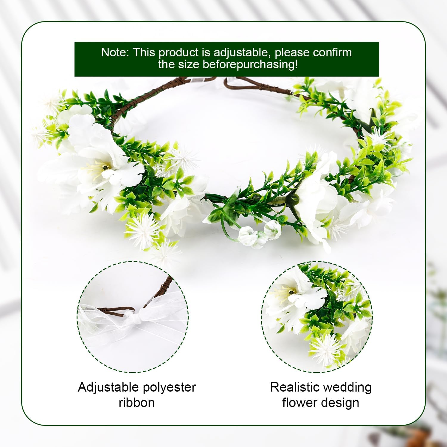 Dog Wedding Flower Crown, Floral Garland Collar Dog Flower Wreath Bow Pet Flower Ring Wedding Attire for Photo Props image number 2