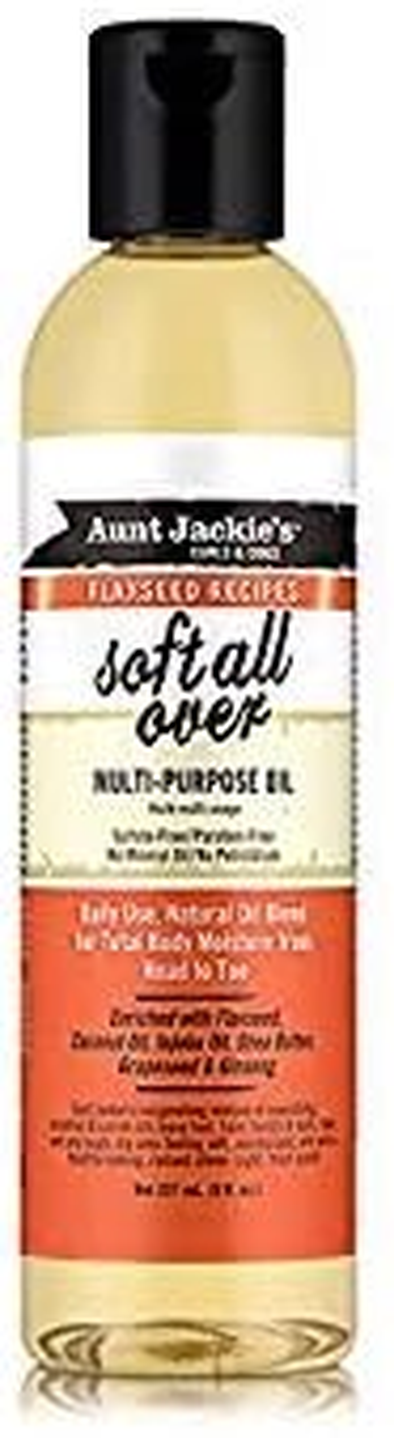 Aunt Jackie'S Flaxseed Recipes Soft All Over, Multi-Use Oil for Hair and Body, Enriched with Flaxseed, Avocado, Coconut Oil and Marshmallow Root, 8 Ou