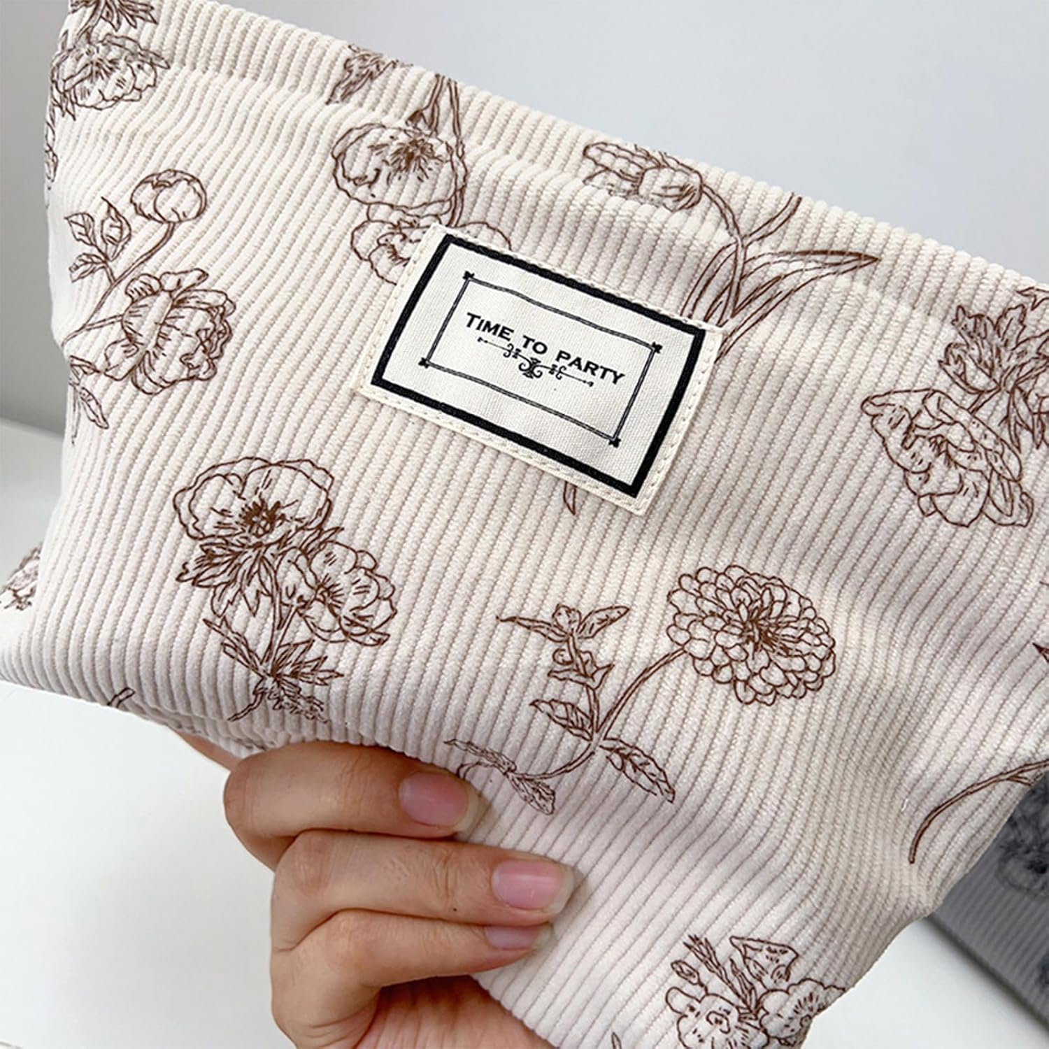 Gidary Cosmetic Bag Makeup Bag Preppy Cute Corduroy Toiletry Bag for Women Travel Essentials (White) - White image number 2