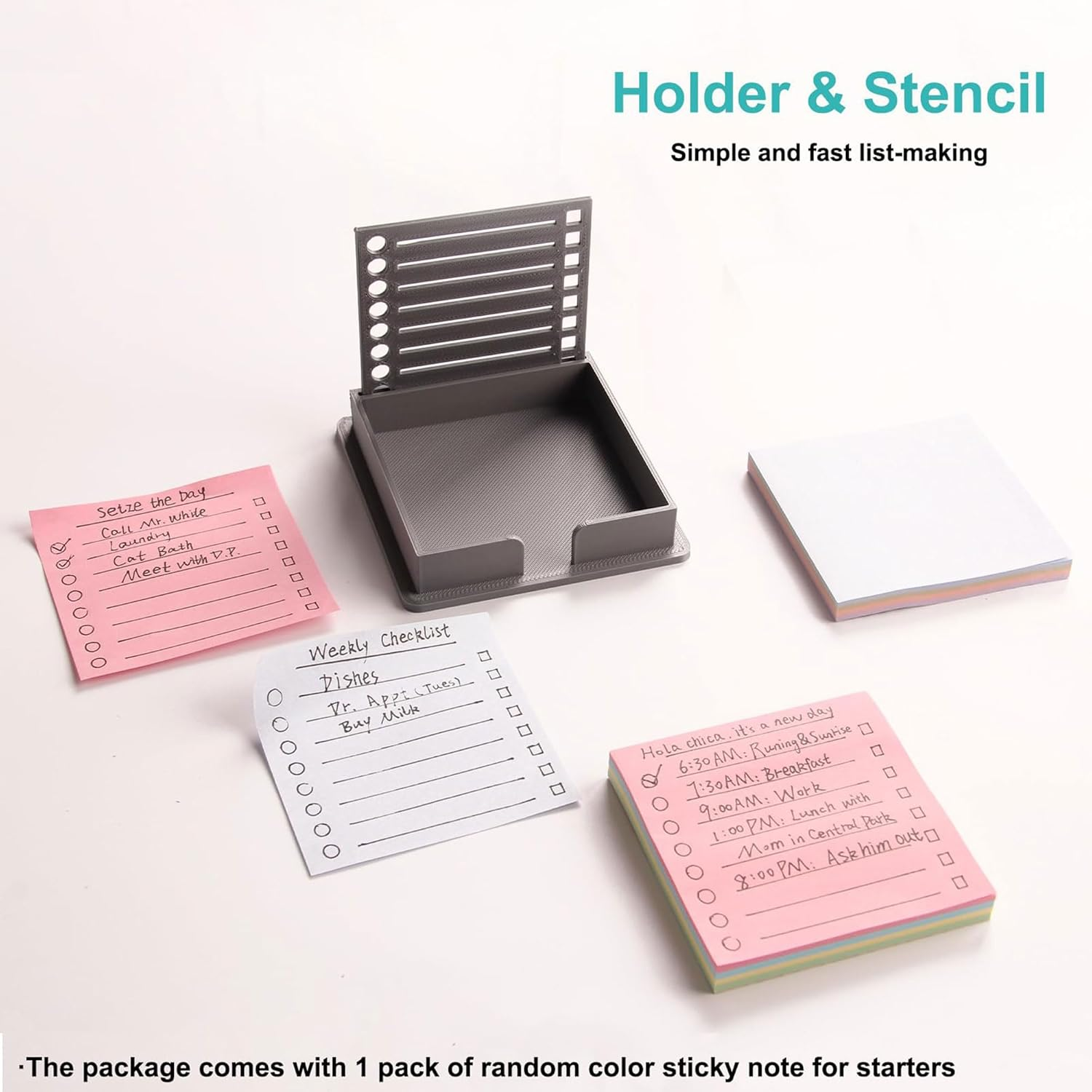 Sticky Note Holder Compatible with Post It Notes, Stencil for 3X3 Notes, Organizer & Dispenser(Black, 2Pcs) - Grey, 2Pcs image number 3