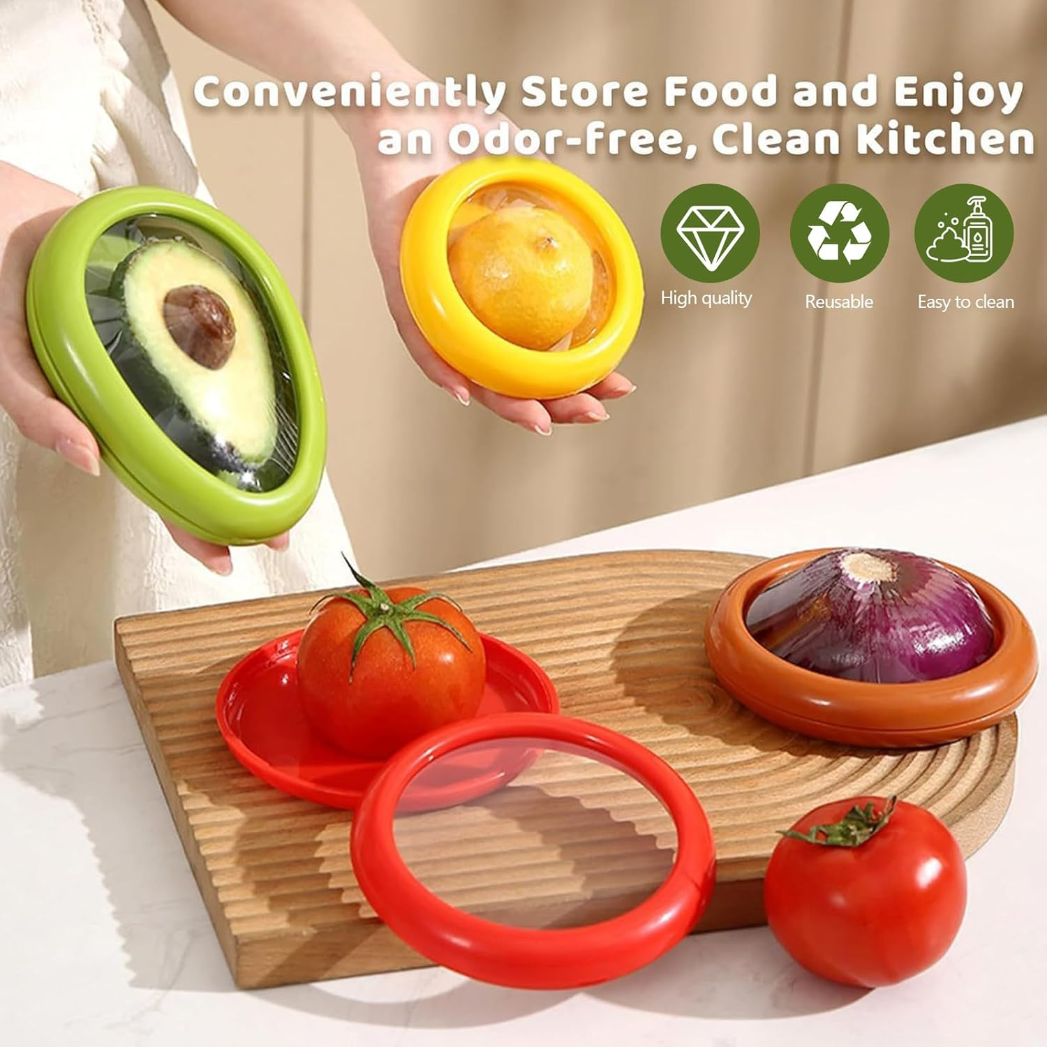 Fruit Vegetable Saver, Pack of 4 Anti-Oxidation Fruit Storage Fridge Reusable Apple Box for Onion, Tomato, Lemon, Avocado, Vegetables Keeping Food Fresh image number 6