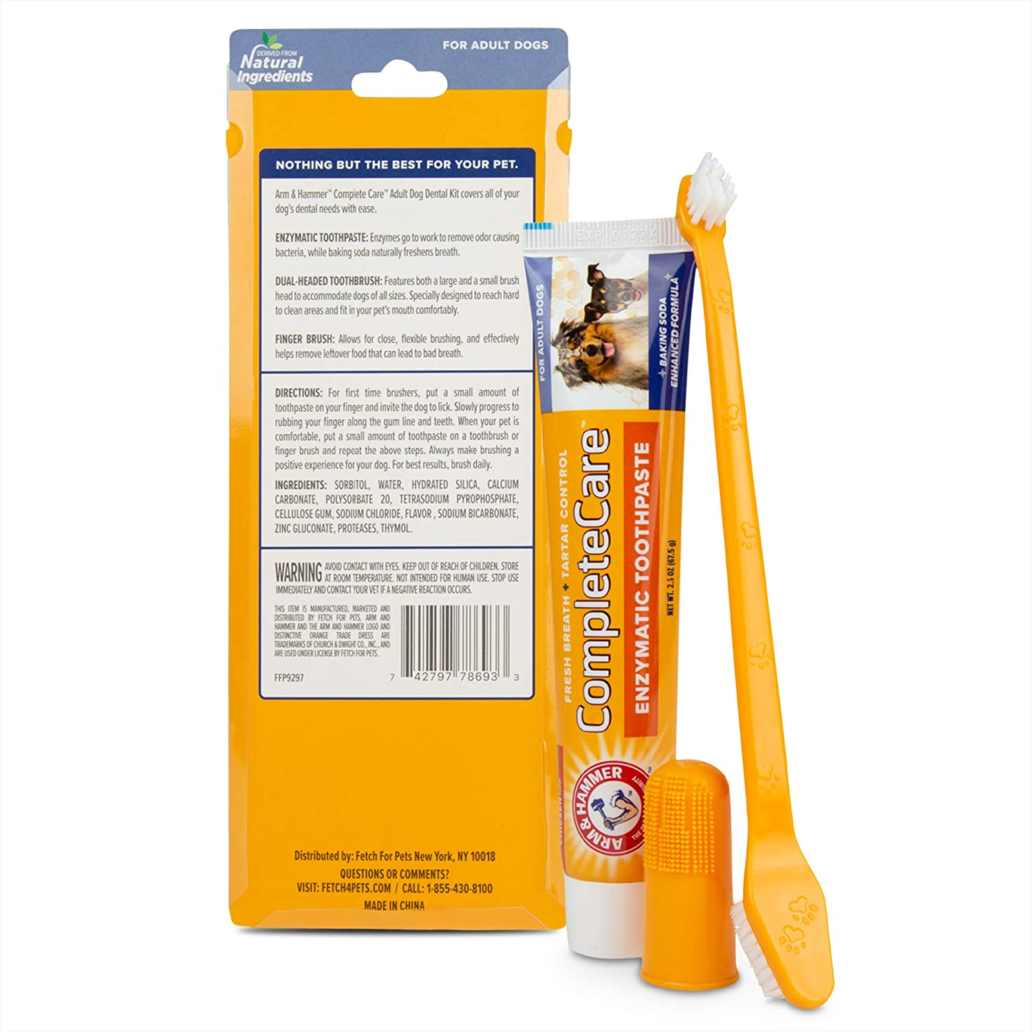 Arm & Hammer Complete Care Dog Dental Kit - Includes: 67.5Gtoothpaste (Chicken), Double Side Toothbrush, Rubber Finger Brush image number 4