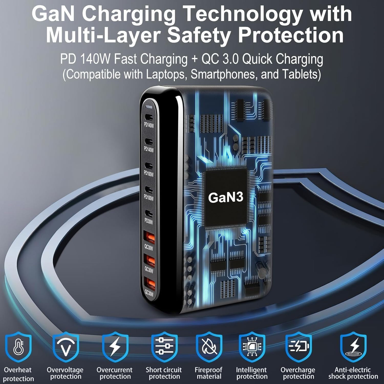 600W USB C Charger, 140W Gan Charger, 8-Port 100W/65W Fast Charging Station Compatible with Macbook Pro 16, Laptop, Ipad, Iphone 16 Pro Max/15, Samsung Galaxy S24/S23, Steam Deck and More image number 2