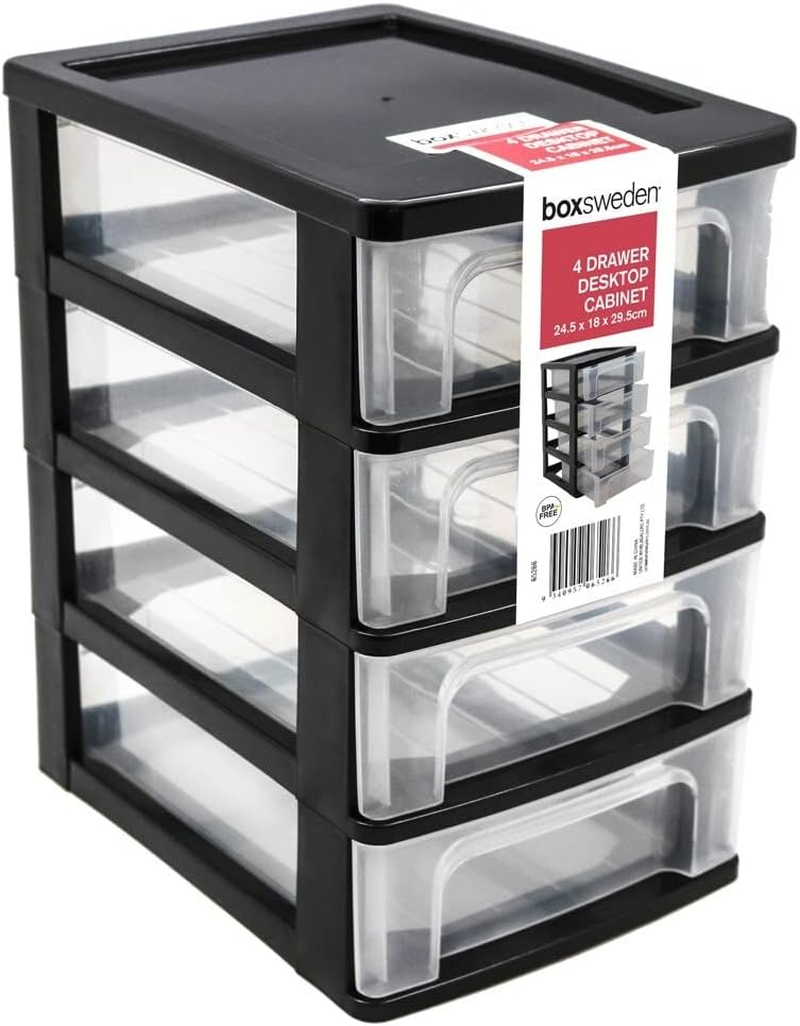 UNITED 4-Tiers White Drawer Desktop Cabinet Storage Organiser Box Office Stationery 24Cm image number 3