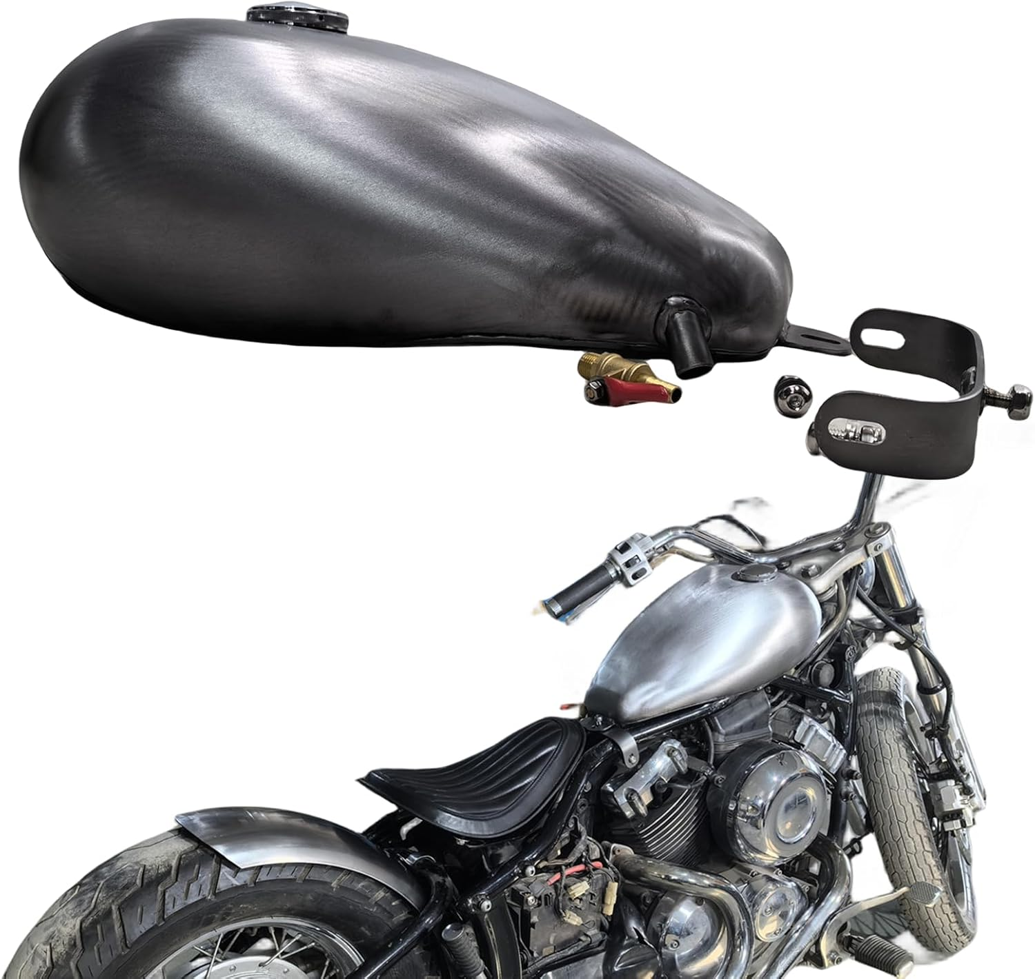 Silver Petrol Gas Fuel Tank with Oil Cap for YAMAHA Dragstar 400 650 Unpainted image number 1