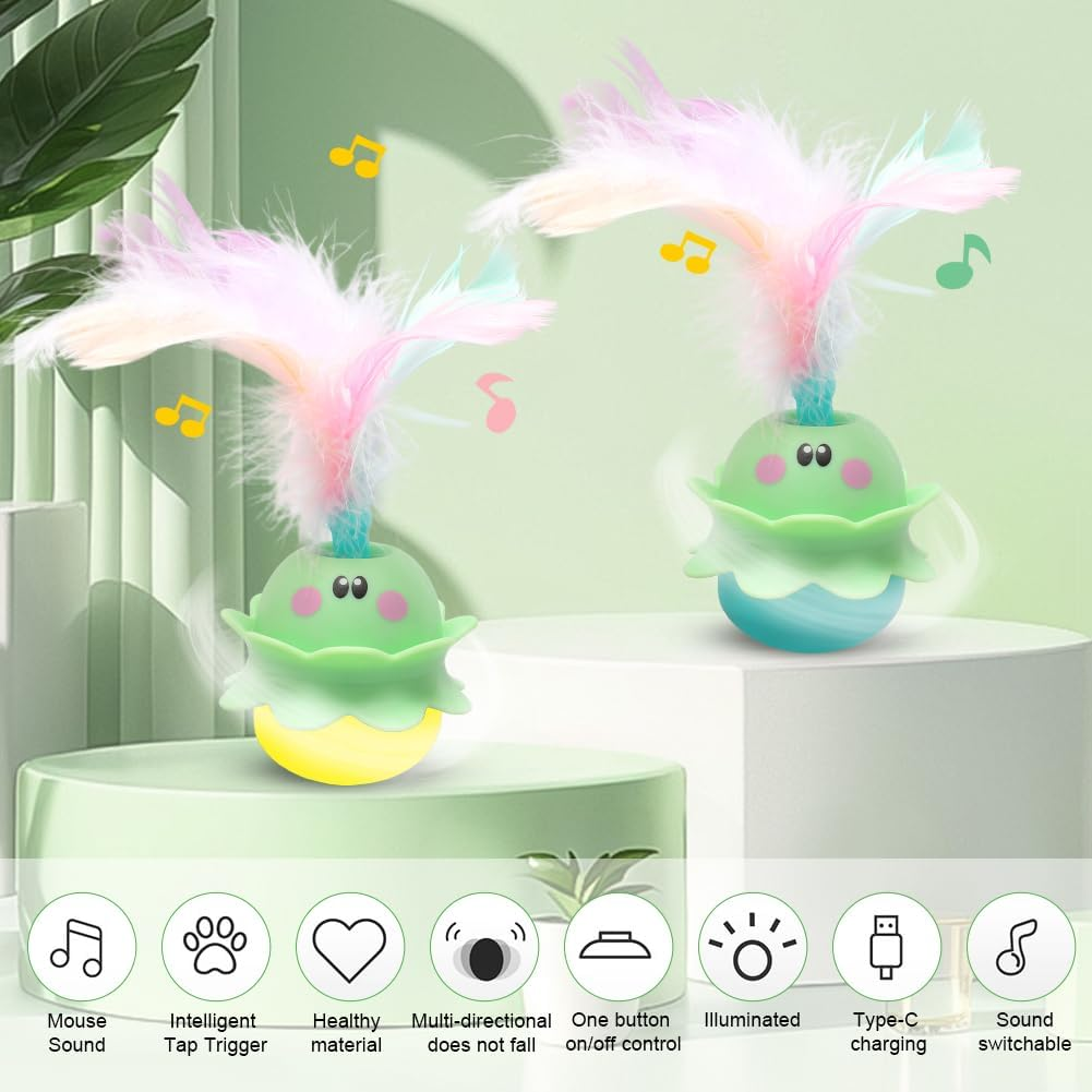 LOMUG Electric Cat Toy, 2-In-1 Interactive Toy Cats, Automatic Rotating Tumbler Cat Toy with Feather and Sound Rechargeable Lights Cat Toy Gifts for Cat Lovers image number 2