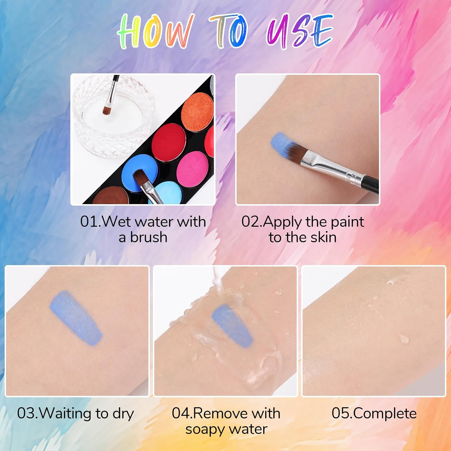 YBUETE Halloween Face Paint Kit for Adult,15 Colors Water Based Face Paint Kit with Stencils,Professional Body Painting Makeup Palette for Halloween Clown Skeleton Zombie Vampire Costume Makeup image number 1