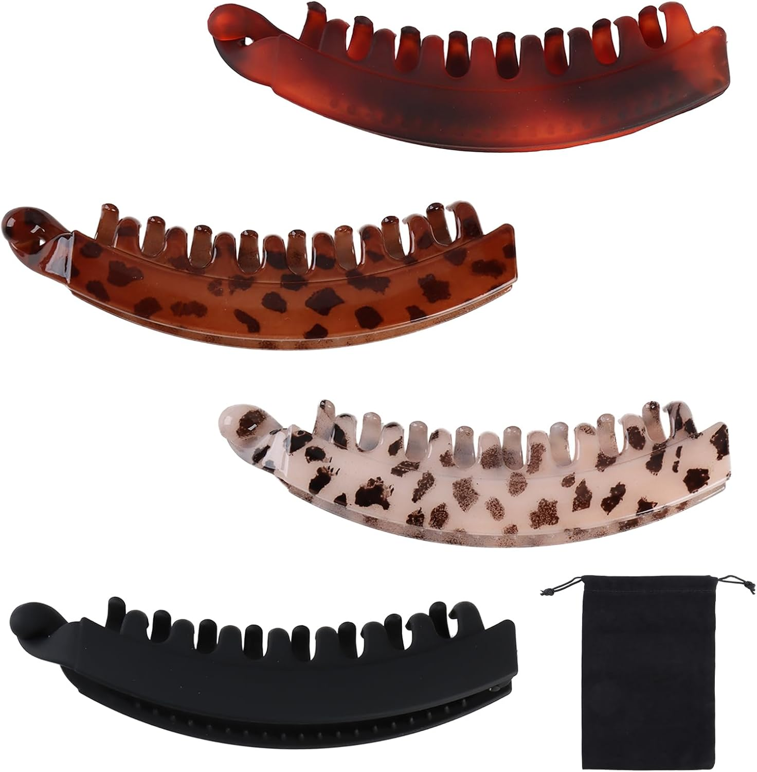 Pack of 4 Large Banana Hair Clips Vintage Ponytail Hair Clip Non-Slip Leopard Hair Clips for Women Girls Thick Medium Hair 4 Colours Hair Clips Women'S Large image number 4