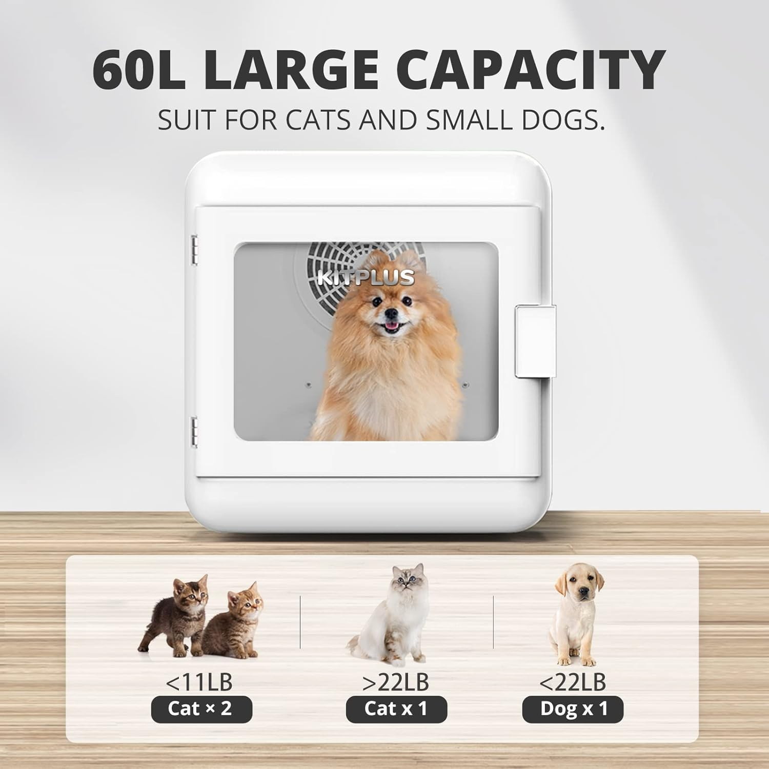 Pet Hair Dryer Box, Ultra Quiet Blow Dryer 6L Capacity for Cats and Small Dogs, Professional Fast Drying Blower, Temperature and Time, 360 Degree Warm Wind image number 1