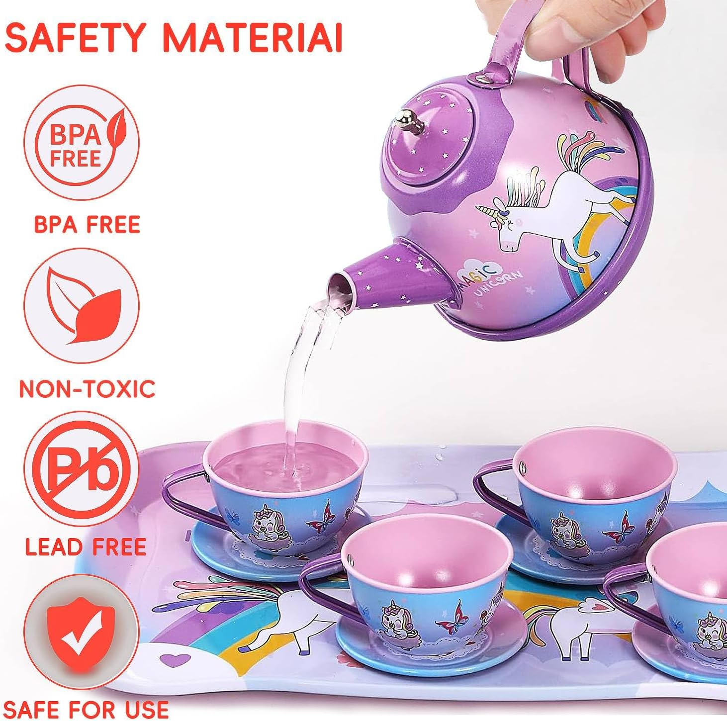 Kids Tea Party Set, 48PCS Pretend Play Toys Including Tea Set Dessert Ice Ice Unicorn Toys Carrying Case, Kids Kitchen Pretend Playset, Tea Set for Girls Boys Toys Birthday Toddler Gifts Age 3 4 5 6 7 image number 6