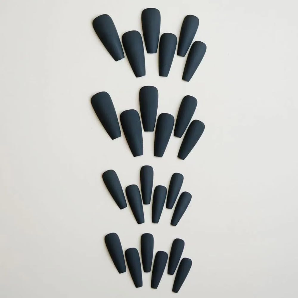 Ztcily False Nails Black Matte False Nails French Long Black Ballerina Women Girls Accessories or Gift Idea for Christmas New Year Valentine'S Day Wedding image number 4