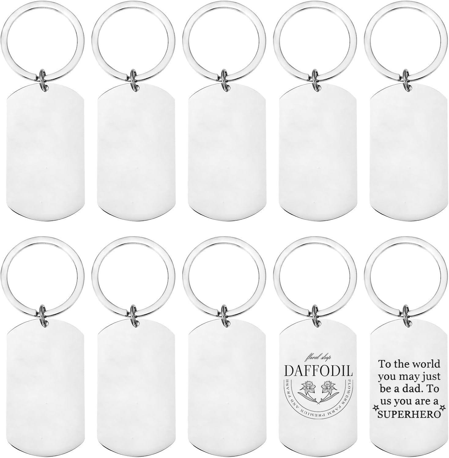 10 Pieces Key Rings Stainless Steel, Stainless Steel Trailer with Key Ring, Key Riper Blanks Blanks Rectangular Punching Blanks Made of Stainless Steel, Punching Blanks Dog Brands, Silver