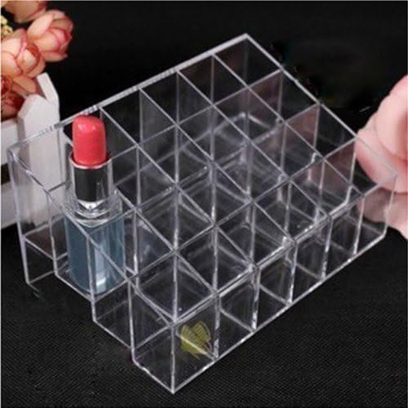 Onwon Transparent Cosmetic Makeup Organizer Clear 24 Lattices Lipsticks Cosmetic Lotion Makeup Organizer Storage Display Holder Stand image number 3